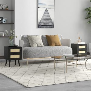 HOMCOM Boho Nightstands Set of 2, Bedside Tables with 2 Drawers for Living Room, Bedroom, Black - Image 8