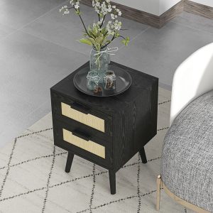 HOMCOM Boho Nightstands Set of 2, Bedside Tables with 2 Drawers for Living Room, Bedroom, Black - Image 9