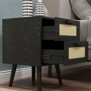 HOMCOM Boho Nightstands Set of 2, Bedside Tables with 2 Drawers for Living Room, Bedroom, Black - Image 10