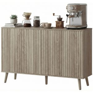 HOMCOM Buffet Cabinet with Storage, Modern Fluted Sideboard with Adjustable Shelves for Dining Room Living Room, Light Grey - Image 2