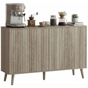 HOMCOM Buffet Cabinet with Storage, Modern Fluted Sideboard with Adjustable Shelves for Dining Room Living Room, Light Grey - Image 11