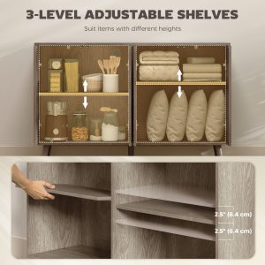 HOMCOM Buffet Cabinet with Storage, Modern Fluted Sideboard with Adjustable Shelves for Dining Room Living Room, Light Grey - Image 5