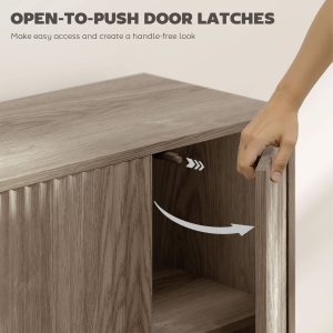 HOMCOM Buffet Cabinet with Storage, Modern Fluted Sideboard with Adjustable Shelves for Dining Room Living Room, Light Grey - Image 6