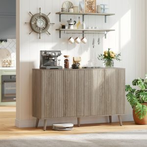 HOMCOM Buffet Cabinet with Storage, Modern Fluted Sideboard with Adjustable Shelves for Dining Room Living Room, Light Grey - Image 8