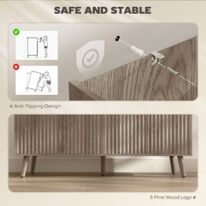 HOMCOM Buffet Cabinet with Storage, Modern Fluted Sideboard with Adjustable Shelves for Dining Room Living Room, Light Grey - Image 9