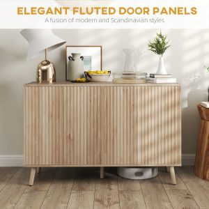 HOMCOM Buffet Cabinet with Storage Modern Fluted Sideboard with Adjustable Shelves Wood Legs for Dining Room Living Room Oak - Image 4