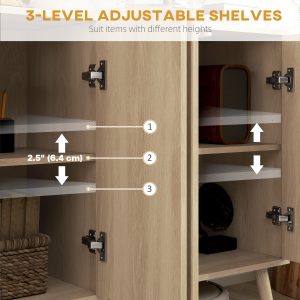 HOMCOM Buffet Cabinet with Storage Modern Fluted Sideboard with Adjustable Shelves Wood Legs for Dining Room Living Room Oak - Image 5
