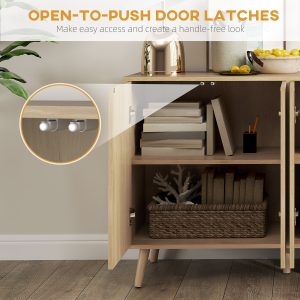 HOMCOM Buffet Cabinet with Storage Modern Fluted Sideboard with Adjustable Shelves Wood Legs for Dining Room Living Room Oak - Image 6