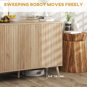 HOMCOM Buffet Cabinet with Storage Modern Fluted Sideboard with Adjustable Shelves Wood Legs for Dining Room Living Room Oak - Image 7