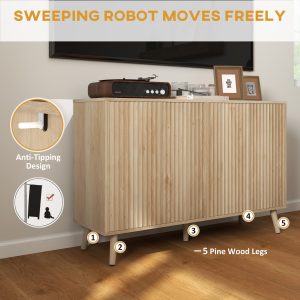 HOMCOM Buffet Cabinet with Storage Modern Fluted Sideboard with Adjustable Shelves Wood Legs for Dining Room Living Room Oak - Image 9