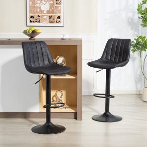 HOMCOM Counter Height Bar Stools Set of 2, Adjustable Height Bar Chairs with Swivel Seat, Leathaire Upholstery, Black - Image 1