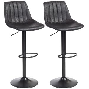 HOMCOM Counter Height Bar Stools Set of 2, Adjustable Height Bar Chairs with Swivel Seat, Leathaire Upholstery, Black - Image 2