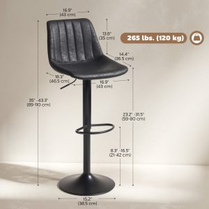 HOMCOM Counter Height Bar Stools Set of 2, Adjustable Height Bar Chairs with Swivel Seat, Leathaire Upholstery, Black - Image 3