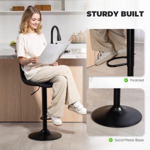 HOMCOM Counter Height Bar Stools Set of 2, Adjustable Height Bar Chairs with Swivel Seat, Leathaire Upholstery, Black - Image 6