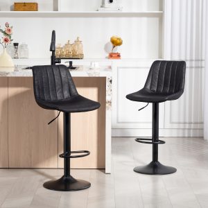 HOMCOM Counter Height Bar Stools Set of 2, Adjustable Height Bar Chairs with Swivel Seat, Leathaire Upholstery, Black - Image 8