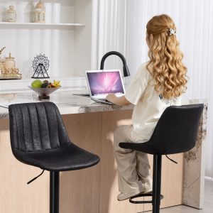 HOMCOM Counter Height Bar Stools Set of 2, Adjustable Height Bar Chairs with Swivel Seat, Leathaire Upholstery, Black - Image 9