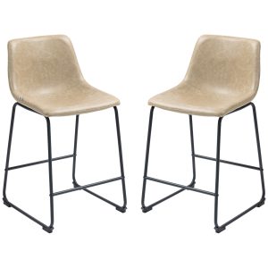 HOMCOM Counter Height Bar Stools Set of 2, Vintage PU Leather Bar Chairs, Kitchen Stool with Footrest, Beige - Image 11