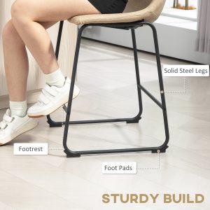 HOMCOM Counter Height Bar Stools Set of 2, Vintage PU Leather Bar Chairs, Kitchen Stool with Footrest, Beige - Image 5