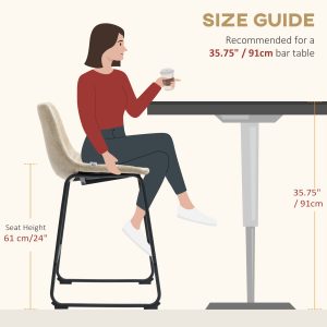 HOMCOM Counter Height Bar Stools Set of 2, Vintage PU Leather Bar Chairs, Kitchen Stool with Footrest, Beige - Image 6