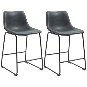 HOMCOM Counter Height Bar Stools Set of 2, Vintage PU Leather Bar Chairs, Kitchen Stool with Footrest, Black - Image 11