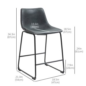 HOMCOM Counter Height Bar Stools Set of 2, Vintage PU Leather Bar Chairs, Kitchen Stool with Footrest, Black - Image 3