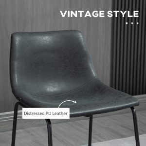 HOMCOM Counter Height Bar Stools Set of 2, Vintage PU Leather Bar Chairs, Kitchen Stool with Footrest, Black - Image 4