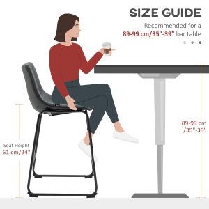 HOMCOM Counter Height Bar Stools Set of 2, Vintage PU Leather Bar Chairs, Kitchen Stool with Footrest, Black - Image 6
