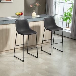 HOMCOM Counter Height Bar Stools Set of 2, Vintage PU Leather Bar Chairs, Kitchen Stool with Footrest, Dark Brown - Image 1