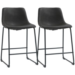 HOMCOM Counter Height Bar Stools Set of 2, Vintage PU Leather Bar Chairs, Kitchen Stool with Footrest, Dark Brown - Image 2