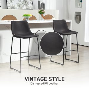 HOMCOM Counter Height Bar Stools Set of 2, Vintage PU Leather Bar Chairs, Kitchen Stool with Footrest, Dark Brown - Image 4