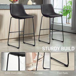 HOMCOM Counter Height Bar Stools Set of 2, Vintage PU Leather Bar Chairs, Kitchen Stool with Footrest, Dark Brown - Image 5