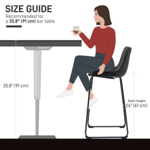 HOMCOM Counter Height Bar Stools Set of 2, Vintage PU Leather Bar Chairs, Kitchen Stool with Footrest, Dark Brown - Image 6