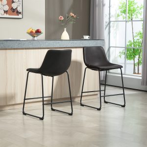 HOMCOM Counter Height Bar Stools Set of 2, Vintage PU Leather Bar Chairs, Kitchen Stool with Footrest, Dark Brown - Image 7