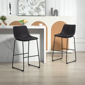 HOMCOM Counter Height Bar Stools Set of 2, Vintage PU Leather Bar Chairs, Kitchen Stool with Footrest, Dark Brown - Image 8