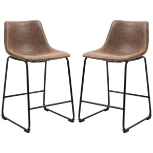 HOMCOM Counter Height Bar Stools Set of 2, Vintage PU Leather Bar Chairs, Kitchen Stools w/ Footrest for Home Bar, Brown - Image 11
