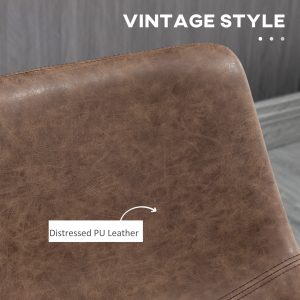 HOMCOM Counter Height Bar Stools Set of 2, Vintage PU Leather Bar Chairs, Kitchen Stools w/ Footrest for Home Bar, Brown - Image 4