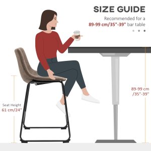 HOMCOM Counter Height Bar Stools Set of 2, Vintage PU Leather Bar Chairs, Kitchen Stools w/ Footrest for Home Bar, Brown - Image 6