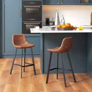 HOMCOM Counter Height Stools Set of 2, Upholstered Kitchen Stool with Back and Steel Legs - Image 1