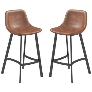 HOMCOM Counter Height Stools Set of 2, Upholstered Kitchen Stool with Back and Steel Legs - Image 2