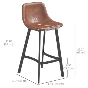 HOMCOM Counter Height Stools Set of 2, Upholstered Kitchen Stool with Back and Steel Legs - Image 3
