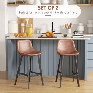 HOMCOM Counter Height Stools Set of 2, Upholstered Kitchen Stool with Back and Steel Legs - Image 4