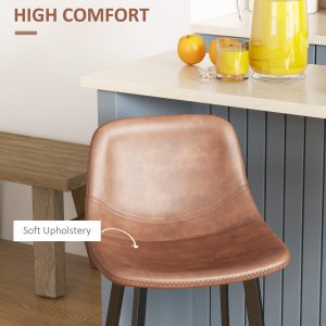 HOMCOM Counter Height Stools Set of 2, Upholstered Kitchen Stool with Back and Steel Legs - Image 7