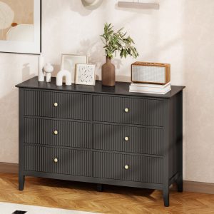 HOMCOM Double Chest of Drawers, Modern 6 Drawer Dresser for Bedroom, Living Room, Hallway, Closet, Black - Image 1
