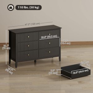 HOMCOM Double Chest of Drawers, Modern 6 Drawer Dresser for Bedroom, Living Room, Hallway, Closet, Black - Image 13