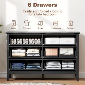 HOMCOM Double Chest of Drawers, Modern 6 Drawer Dresser for Bedroom, Living Room, Hallway, Closet, Black - Image 14