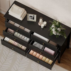 HOMCOM Double Chest of Drawers, Modern 6 Drawer Dresser for Bedroom, Living Room, Hallway, Closet, Black - Image 9