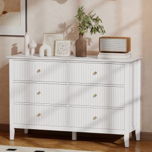 HOMCOM Double Chest of Drawers, Modern 6 Drawer Dresser for Bedroom, Living Room, Hallway, Closet, White - Image 1
