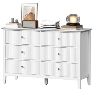 HOMCOM Double Chest of Drawers, Modern 6 Drawer Dresser for Bedroom, Living Room, Hallway, Closet, White - Image 2