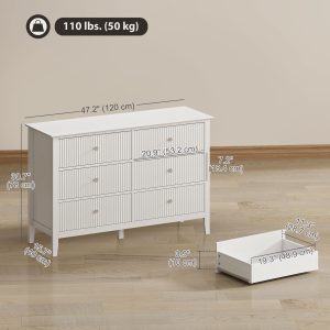 HOMCOM Double Chest of Drawers, Modern 6 Drawer Dresser for Bedroom, Living Room, Hallway, Closet, White - Image 3