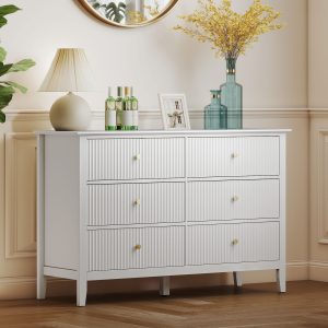 HOMCOM Double Chest of Drawers, Modern 6 Drawer Dresser for Bedroom, Living Room, Hallway, Closet, White - Image 8